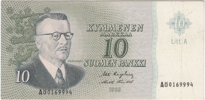 10 Markkaa 1963 Litt.A AÖ-sarjaa, kl.4