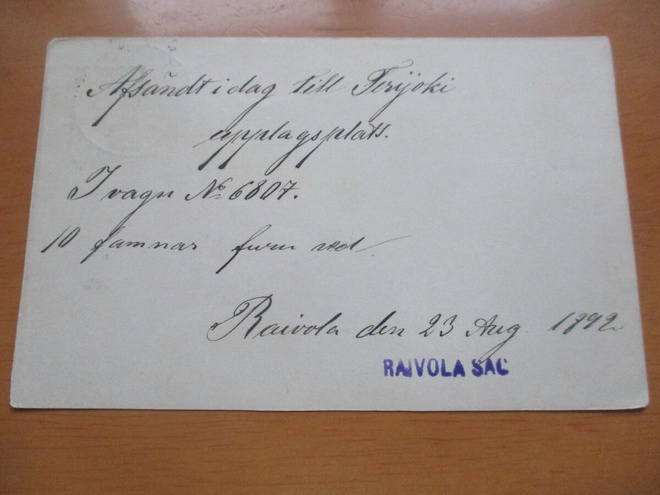 1892 Raivola såg postivaunuehiöllä