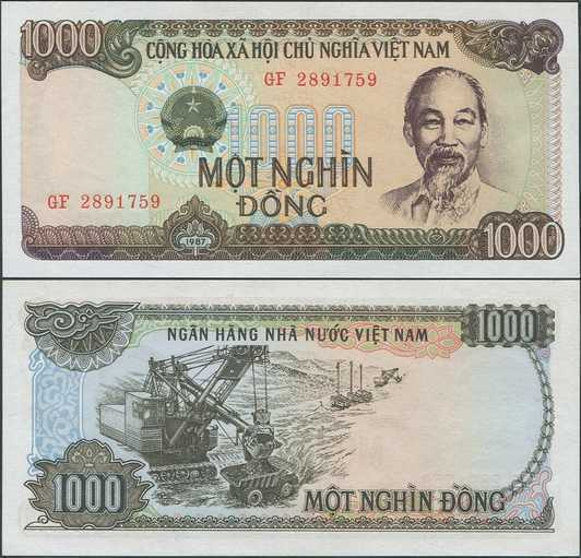 Vietnam 1000 Dong v.1987 (P-102) UNC harvinaisempi