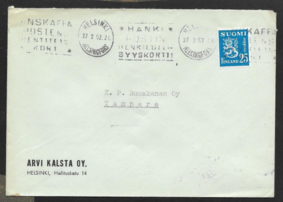Postilähetys - Yl.m. 25mk (LAPE 401) Helsinki 27.2.1952