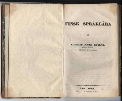 Gustaf Erik Euren: Finsk Språklära sid. 1.p 1849