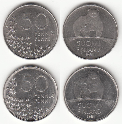 50 p 1991 virheelliset 2 kpl, ysejä ummessa