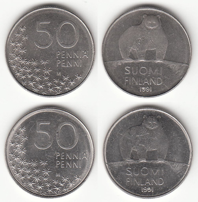 50 p 1991 virheelliset 2 kpl, ysejä ummessa