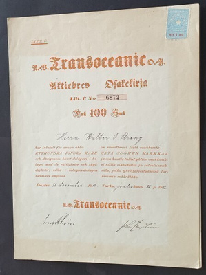 osakekirja Transoceanic 1os 1918 leimamerkki