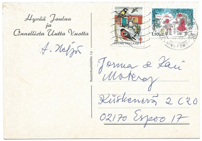 Tub Joulumerkki 1984 Talvilintuja kortilla