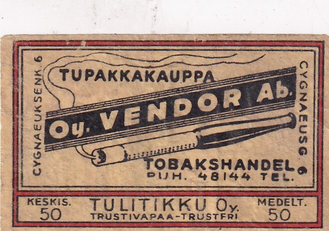Oy Vendor Ab. Tupakkakauppa  ,Cygnaeuksenk. 6      s24