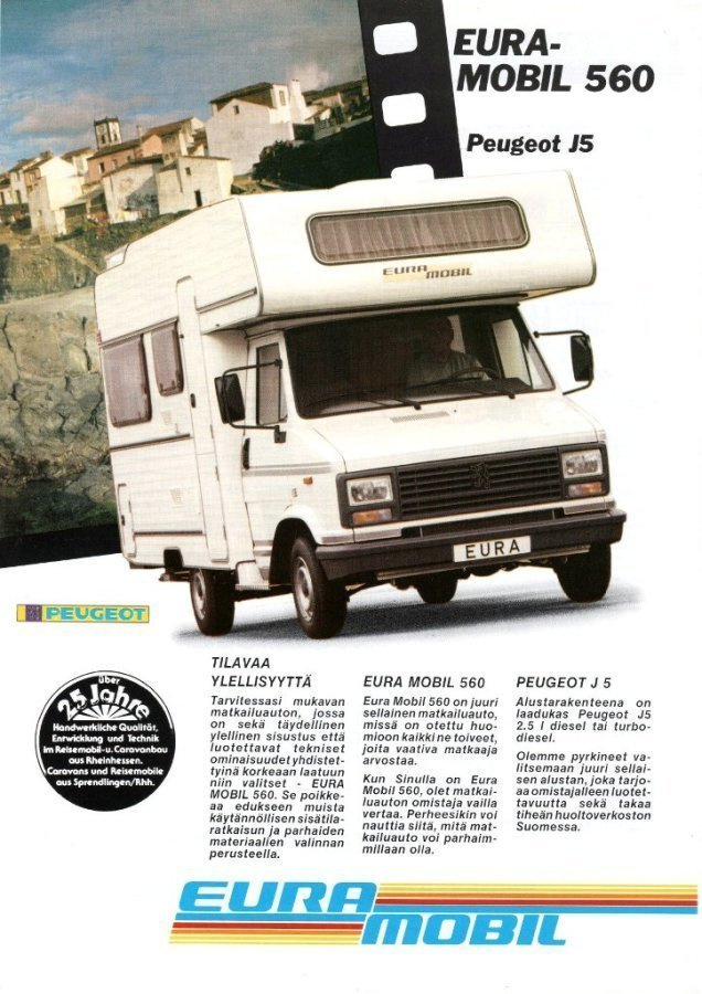 Peugeot J5 Euramobil matkailuauto -esite 80-luvun lopusta