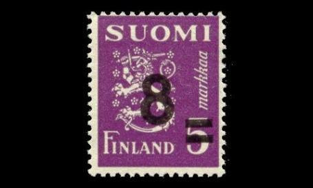 313 ** Leijona lisäp. 8mk/5mk violetti (1946)