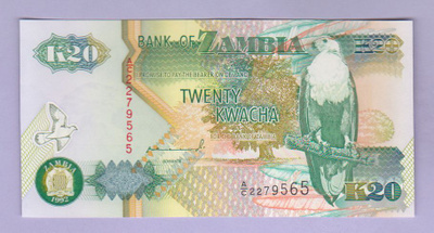 Zambia 20 Kwacha v.1992 UNC P-36a