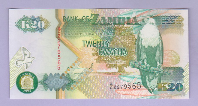 Zambia 20 Kwacha v.1992 UNC P-36a