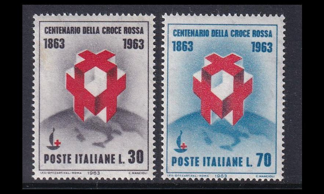 Italia 1145-6 ** Punainen Risti 100v (1963)