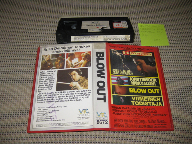 Blow Out -Viimeinen Todistaja-VHS (FIx, VTC, Brian De Palma)