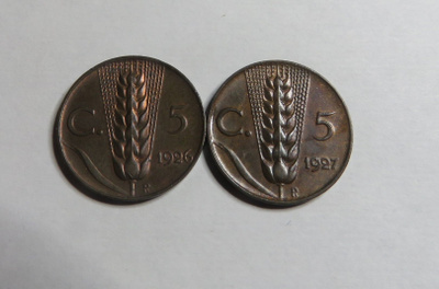 Italia 5 cents 1926 ja 1927