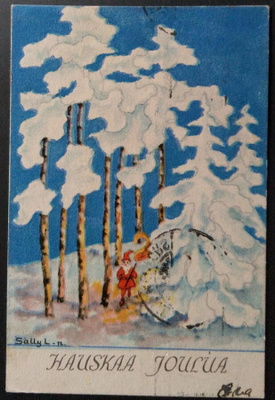 Joulukortti Sally L-n, Tampere 1924, merkkinä saaris 30 p