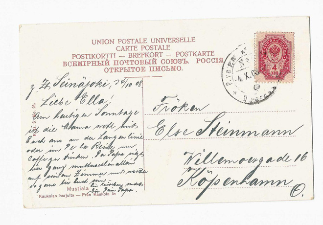# 23904 # Mustiala kortti Postivaunu > Tanska 1906