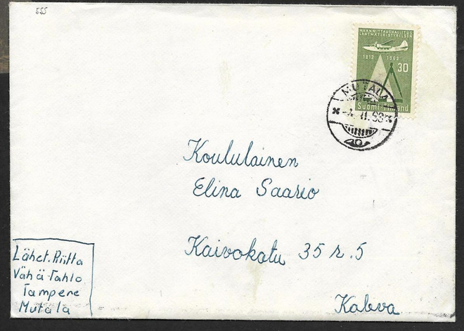 Postilähetys - Maanmit.hal. 150v (LAPE 555) Mutala 2.2.1963