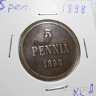 5 penniä 1898 kulkematon hieman patinoitunut, kl 8 - pikkukuva 5