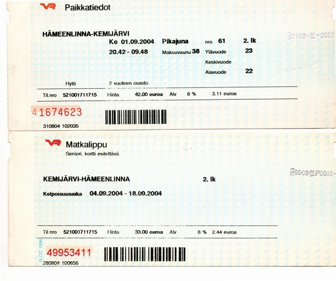 Junaliput vuodelta 2004 ( Kemijärvi-Hämeenlinna)