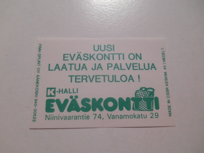 TT Etiketti K-halli Eväskontti Niinivaarantie Vanamokatu