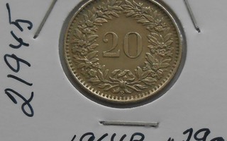 SVEITSI  20 Rappen v. 1964B  KM#29a  TARJOUS
