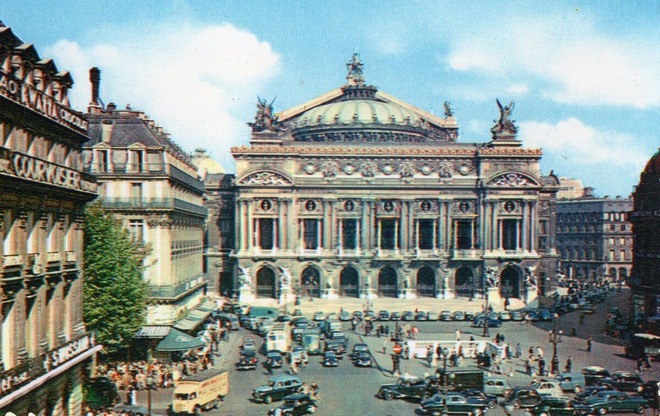 Vanha postikortti-Pariisi Place de L`Opera