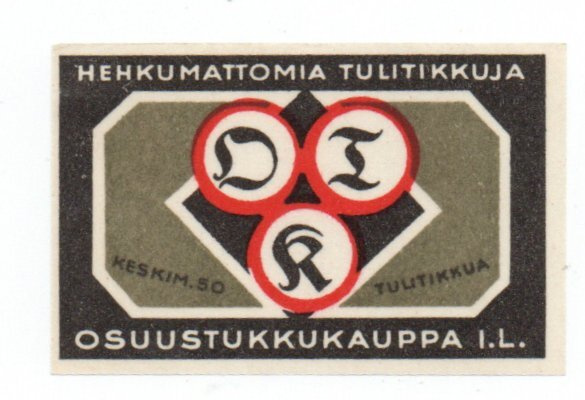 Osuustukkukauppa Hehkumattomia tulitikkuja. Etiketti