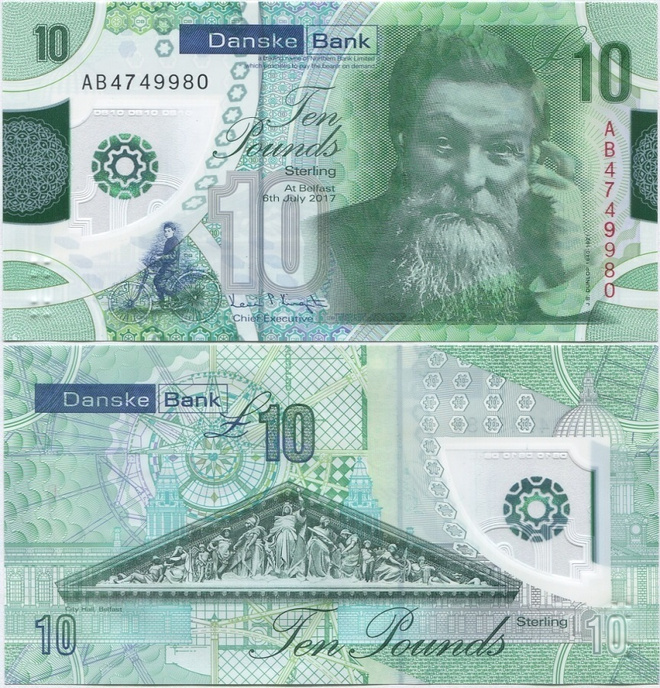 P-Irlanti Danske Bank 10 Pounds 2017 UNC Polymer uutuus
