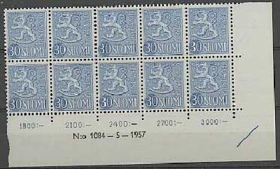 1956 30 (mk) sininen nro-10lö 1084 ++