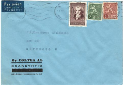 ILMAPOSTI HELSINKI-RUOTSI 30MK+2MK+1MK