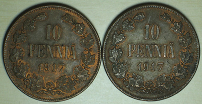 1917 SUOMI 10 PENNIÄ x 2kpl