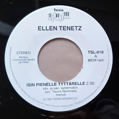 ELLEN TENETZ: Isin Pienelle Tyttärelle, Tatsia 7” 1992 ei KK