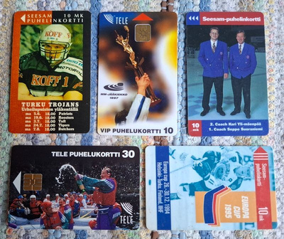 Turku Trojans ja jääkiekkoaiheiset puhelinkortit MM1997