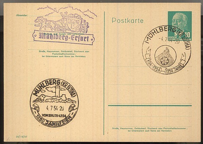 DDR 1954 Mühlberg erikoisleimakortti