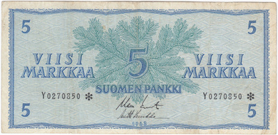 5 Markkaa 1963 Y-sarjaa tähdellä, kl.4