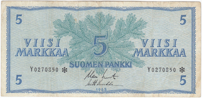 5 Markkaa 1963 Y-sarjaa tähdellä, kl.4