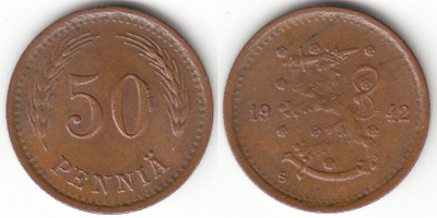 50 p 1942 iso S etäällä kahvasta, virheellinen