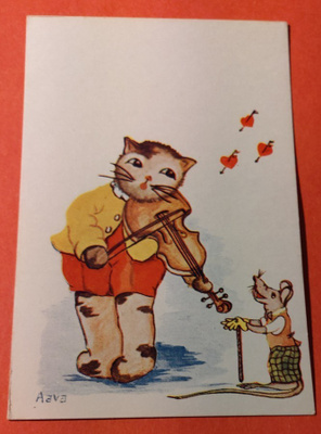 Rakastunut kissa soittaa hiirelle viulua