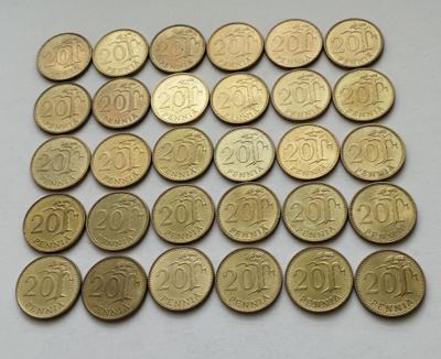 20 penniä vuodet 1963-1990, circ, 30 kpl
