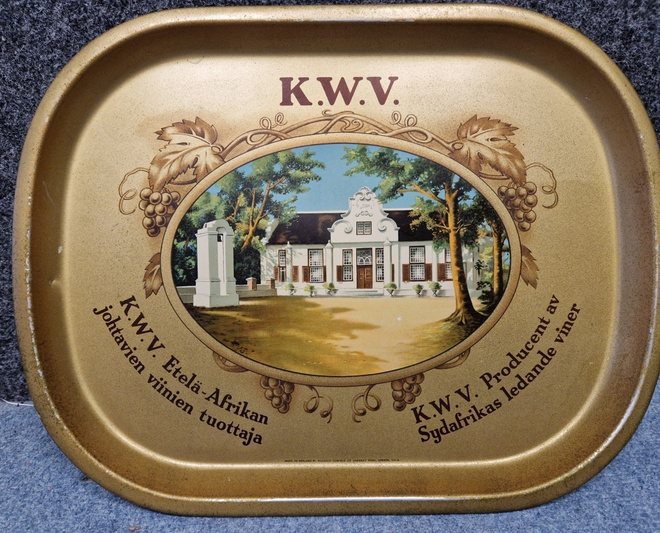 pelti tarjotin  KWV viini aiheinen vintage