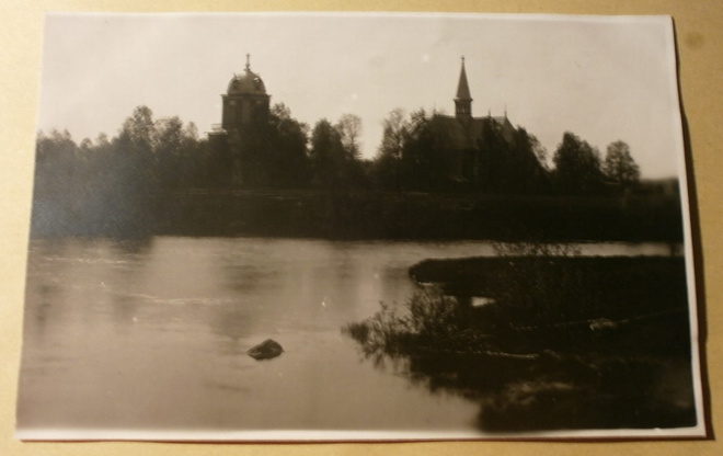 Kälviä,Kälviän kirkko ja kellotapuli illan laskeutuessa 1933