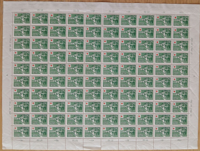 3.1.1944 Punainen Risti, 50p+25p vihreä arkki. LAPE278**