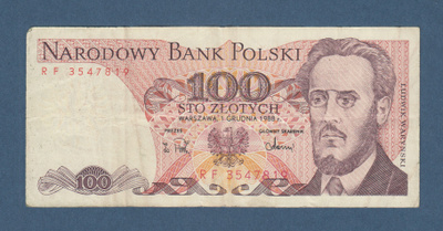 Puolan seteli 100zl 1988