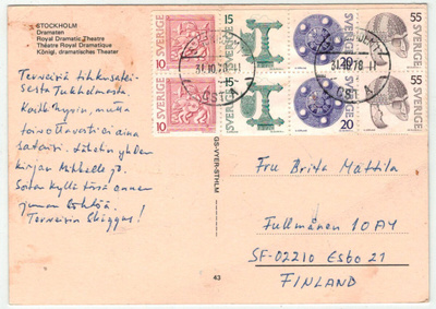 Ruotsi Mi H-Blatt 76 postikortti Suomeen