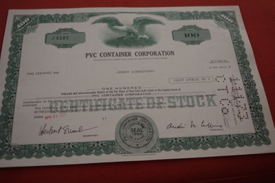 Osakekirja Yhdysvallat PVC Container Corporation 1971
