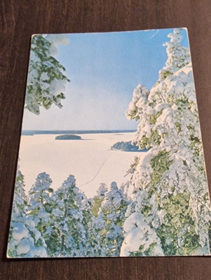 Suomalainen talvimaisema, kulkenut postikortti