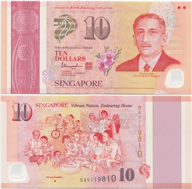 Singapore 10 Dollars 2015 (P-58a) UNC Polymer "Strong Famili