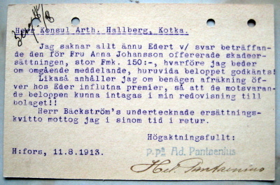 Postik. KOTKAAN 1913 Postik. Konsul Arthur Hallberg (61)
