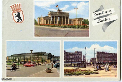 Vanha monikuvapostikortti Berliini DDR 1960 lukua