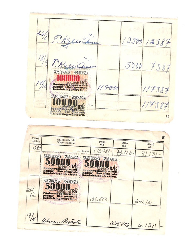 Säästökassa, merkit, 8 kpl. , 1950-lukua.