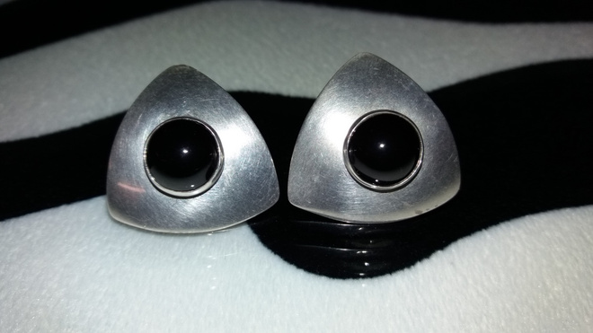 Vintage hopeaa korvakorut musta kivi Sterling